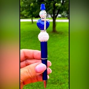 Gorgeous Handmade Royal Blue Beaded Pen with Charms